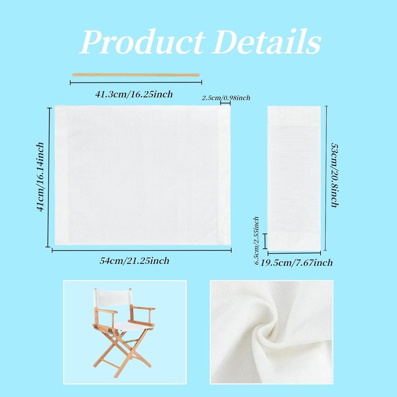 wonofa 1 Set Director Chair Canvas Replacement with Wood Stick,21.2" L x 16.1" W Portable Replacement Cover Canvas for Directors Chair,Casual Home Directors Chairs Replacements Canvas(White) - Image 2